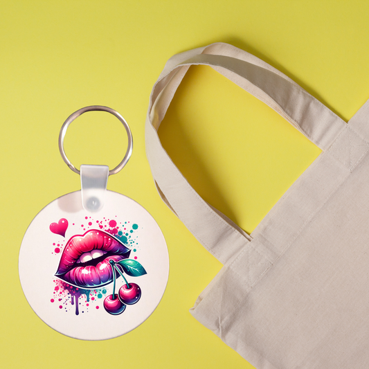 Porte-clés "Lèvres Pop Art &amp; Cerises" – Un Accessoire Audacieux et Coloré 🍒💋