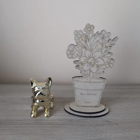 Décoration fleurie en bois – Merci maîtresse – Cadeau fin d’année