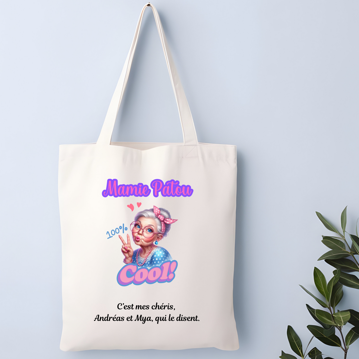 Sac fourre tout (tote bag)Mamie 100% Cool – Le Cadeau Fun et Tendance pour une Super Mamie !