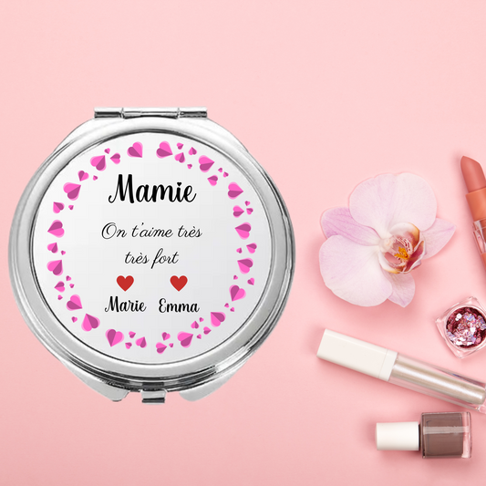 Miroir de Poche "Mamie, On t'aime très fort" – Un Cadeau Unique et Personnalisé