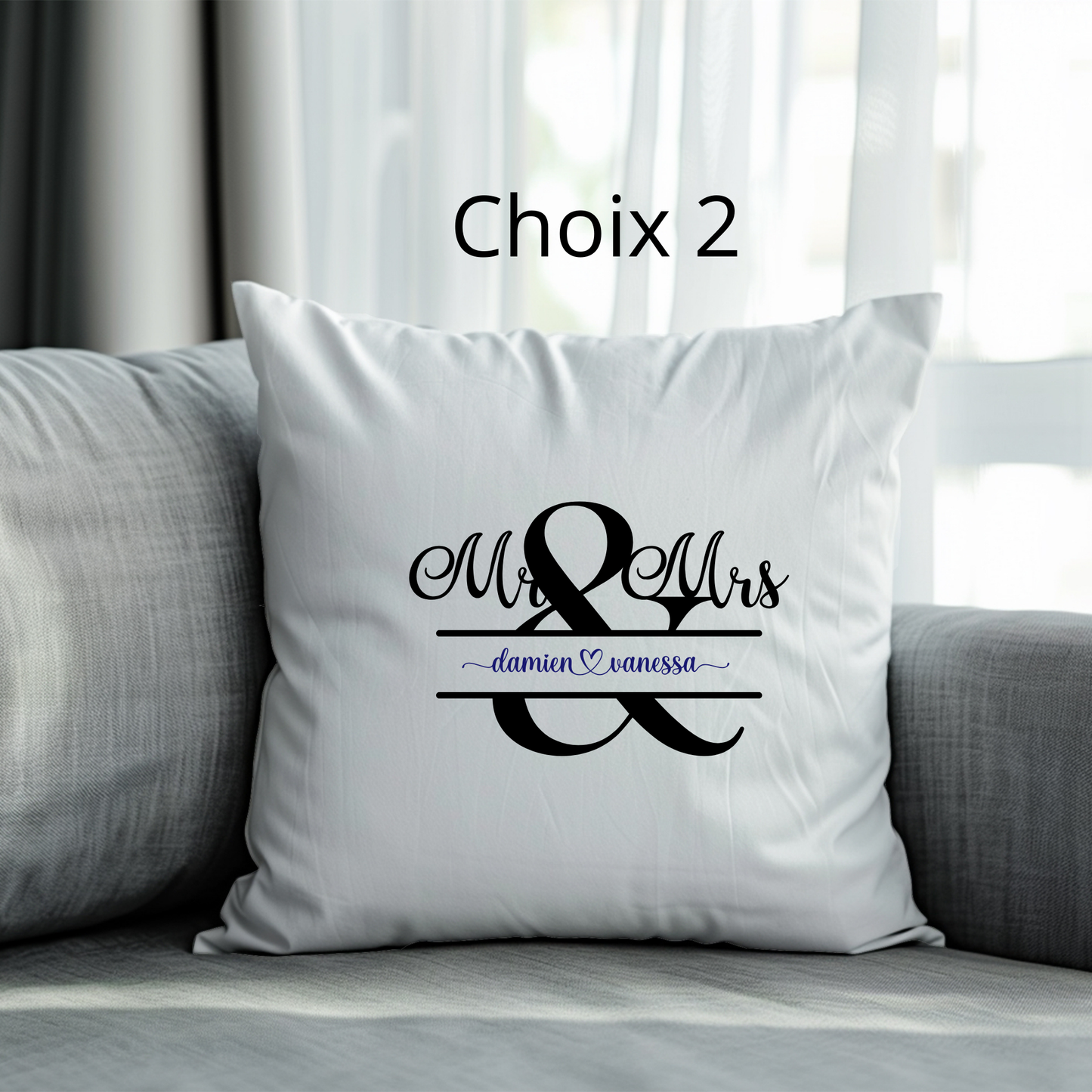 Coussin Personnalisé "Mr & Mrs" avec Prénoms – Cadeau Mariage & Déco Romantique | 40x40cm