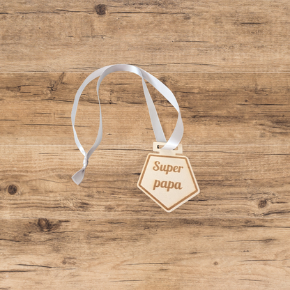 Médaille en bois "Super papa" – Cadeau original pour la fête des pères