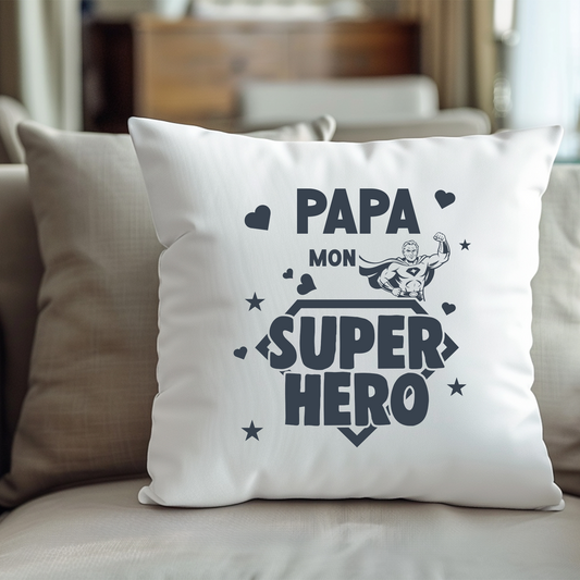 Housse de coussin “Papa mon super héros” – Cadeau personnalisé pour la Fête des Pères