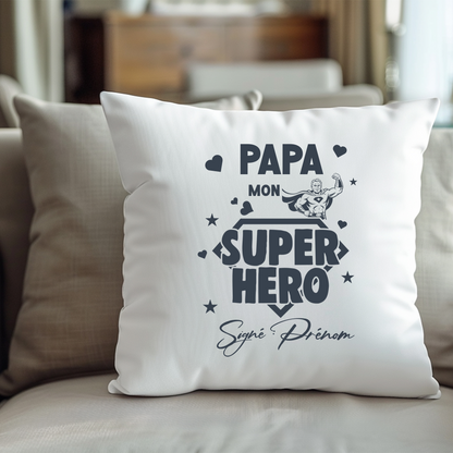 Housse de coussin “Papa mon super héros” – Cadeau personnalisé pour la Fête des Pères