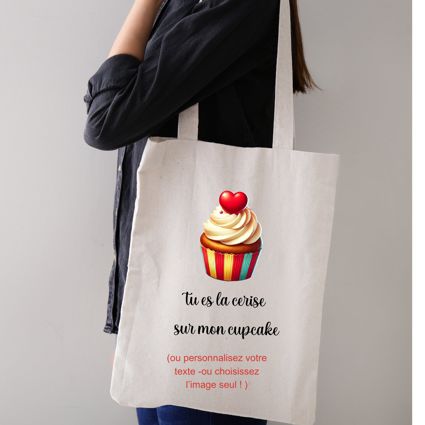 Sac fourre tout (tote bag)Tu es la cerise sur mon cupcake – Un Accessoire Gourmand et Tendre !