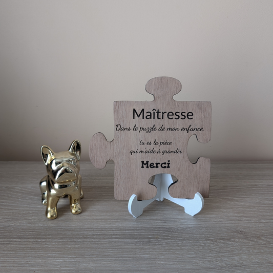 Puzzle bois gravé "Maîtresse" – Cadeau de fin d’année scolaire