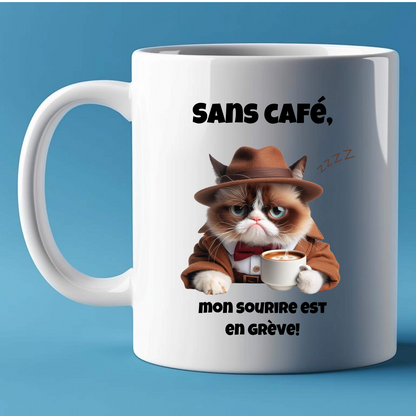 Mug Humour - "Sans café, mon sourire est en grève"