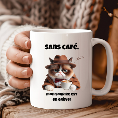 Mug Humour - "Sans café, mon sourire est en grève"