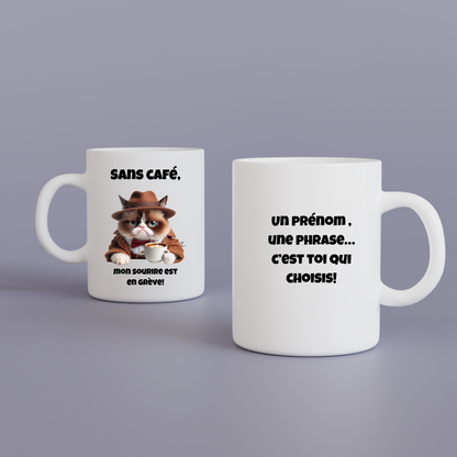 Mug Humour - "Sans café, mon sourire est en grève"