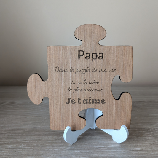 Pièce de puzzle en bois "Papa" – Cadeau personnalisé