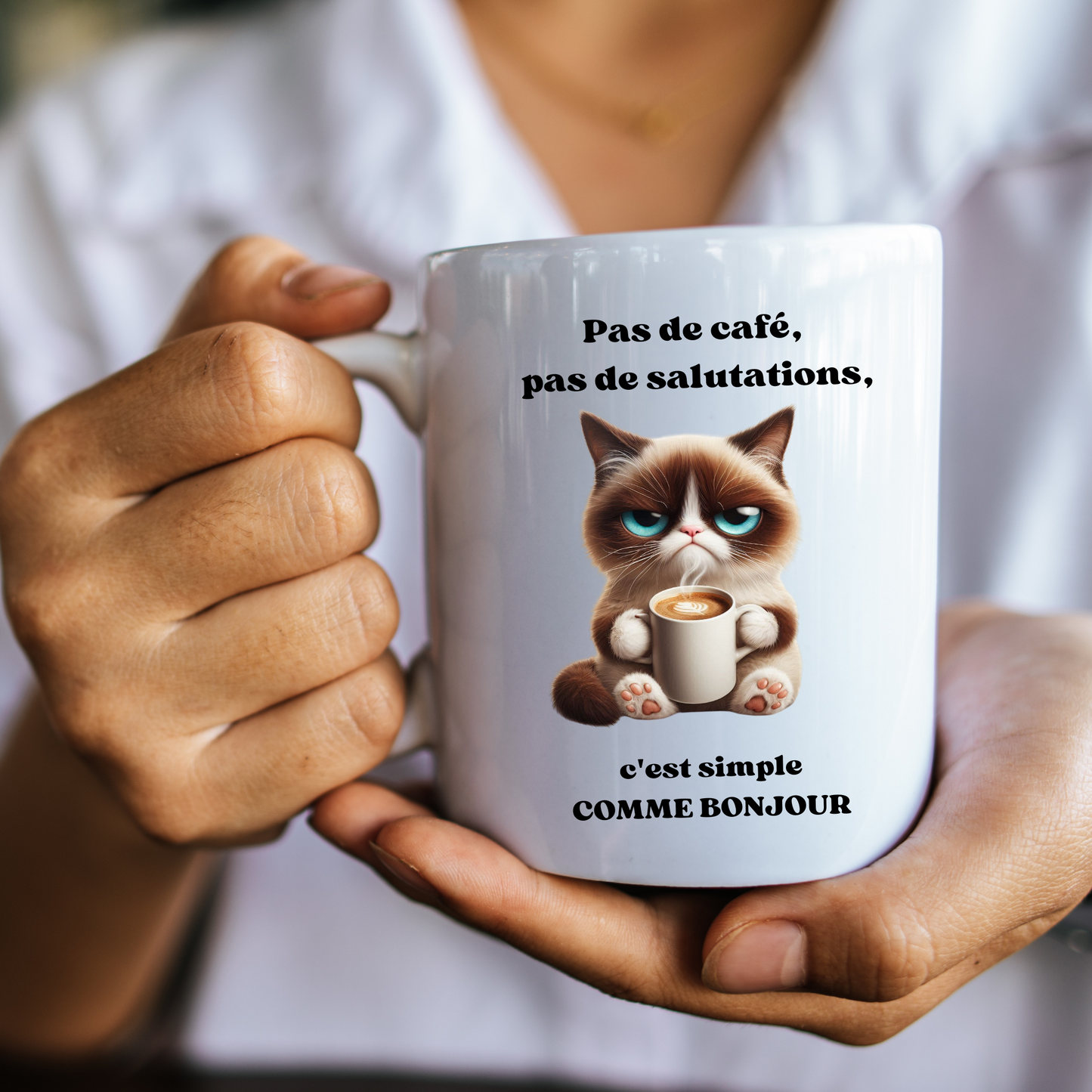 Mug Humour – "Pas de café, pas de salutations" – Idée Cadeau Originale