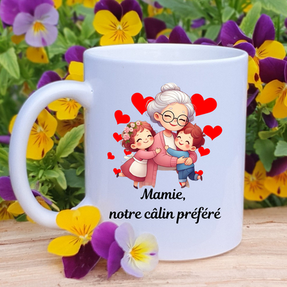 Mug personnalisé Mamie, notre câlin préféré – Cadeau tendre pour grand-mère