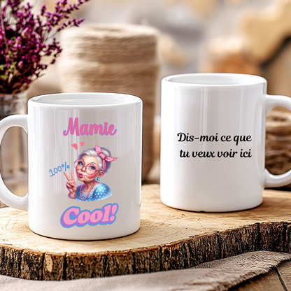 Mug Mamie 100% Cool - Cadeau Fun et Tendance pour Grand-Mère